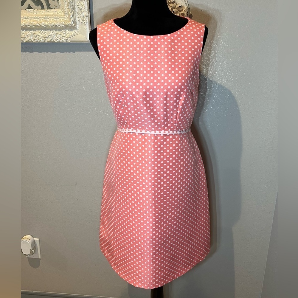 Tahari Pink Polka Dot Sleeveless Dress - Picture 3 of 11